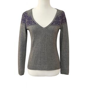 Banana Republic Sweater Womens Small Gray Purple Wool Cashmere Blend V Neck Knit